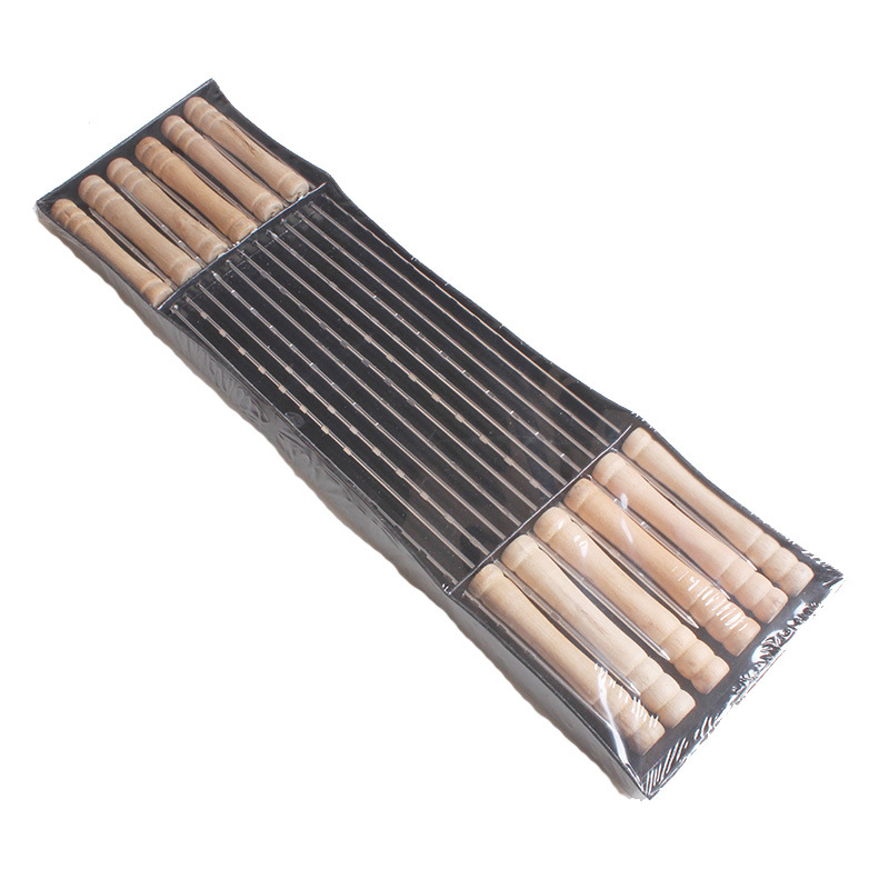 Fuente fabricante de acero inoxidable barbacoa palo mango de madera aguja de barbacoa atar redondo palo plano palo carne pinchos barbacoa soldadura brazing Chrome pinchos