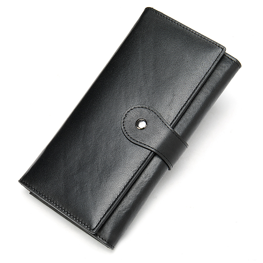 Anti-magnetic RFID Genuine Leather Women's Wallet Medium And Long European And American Retro Women's Wallet Tri-fold Clutch Bag Coin Purse_voghion.com