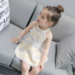 Children's Summer Off-the-Shoulder Dress Baby Beach Dress Girls Round Dot Splicing Skirt Kids Dress Dropshipping One Piece