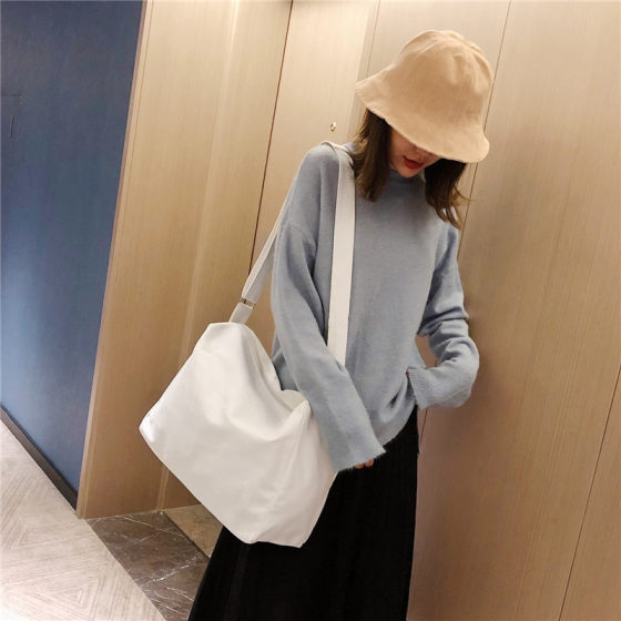 Japanese and Korean Harajuku Diablo ins Lazy Buddha Style Women's Bag Men's Solid Color Canvas Shoulder Crossbody Bag Large Capacity Student Bag