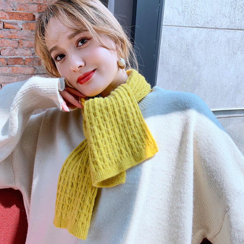 Corea del Sur dongdaemun popular bufanda de lana de punto de color sólido 2019 nuevo otoño e invierno monocromo padre-hijo giro pequeña bufanda