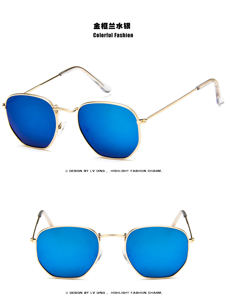 Nuevo metal marco polígono gafas de sol moda europea y americana pequeño marco colorido Mercurio océano gafas de sol al por mayor 3548
