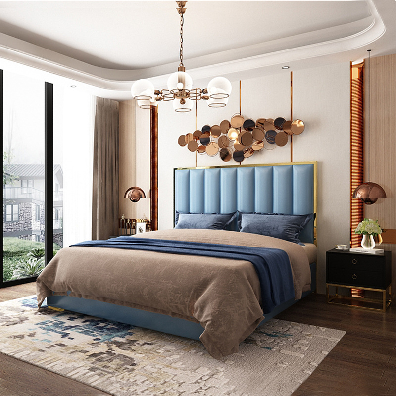 Luz de lujo de cuero genuino cama doble 1,8 m neumática alta caja de almacenamiento cama 1,5 pequeño apartamento simple moderno suave cama image 2