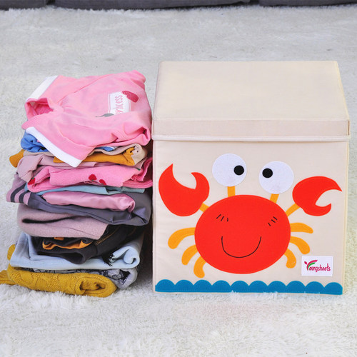 Cartoon fabric washable storage box with lid dust-proof clothing storage box foldable large-capacity toy storage box