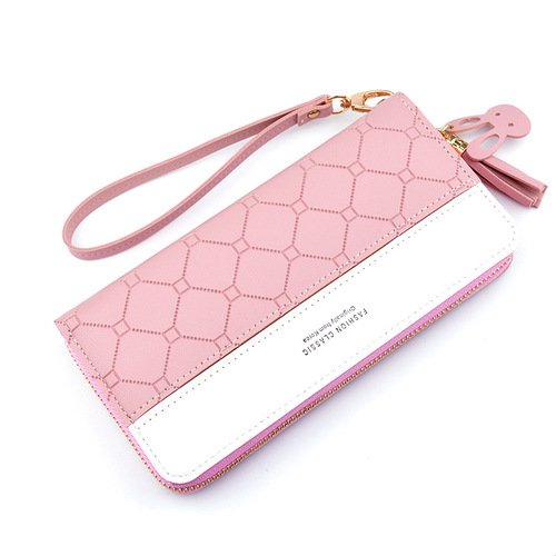 New clutch bag women's wallet women's long zipper tassel Korean version contrasting plaid large capacity wallet mobile phone bag