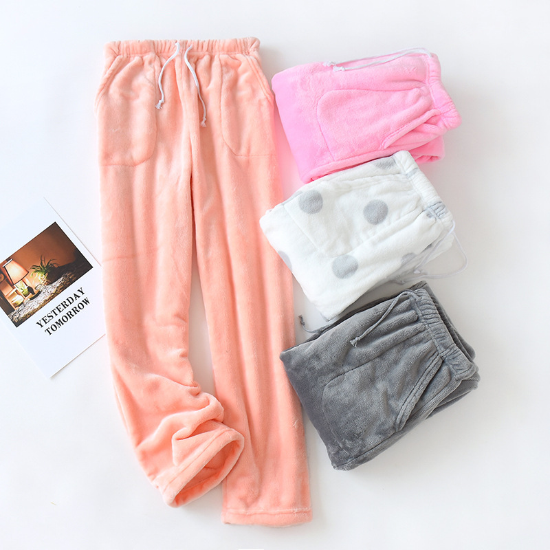 Pajama Pants Women's Autumn and Winter Warm Flannel Wide Mouth Trousers Loose plus size Thickened Coral Fleece Home Pajama Pants