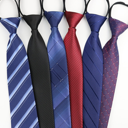 Manufacturer black men's tie striped blue business tie lazy man's knot-free zipper tie wholesale