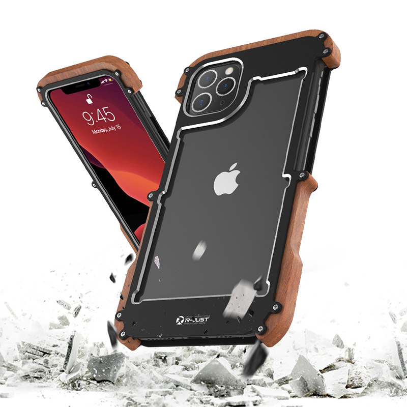 R-JUST for Apple 13 metal wooden frame phone case 14Promax aluminum alloy original solid wood sheath R-JUST for Apple 13 metal wooden frame phone case 14Promax aluminum alloy original solid wood sheath