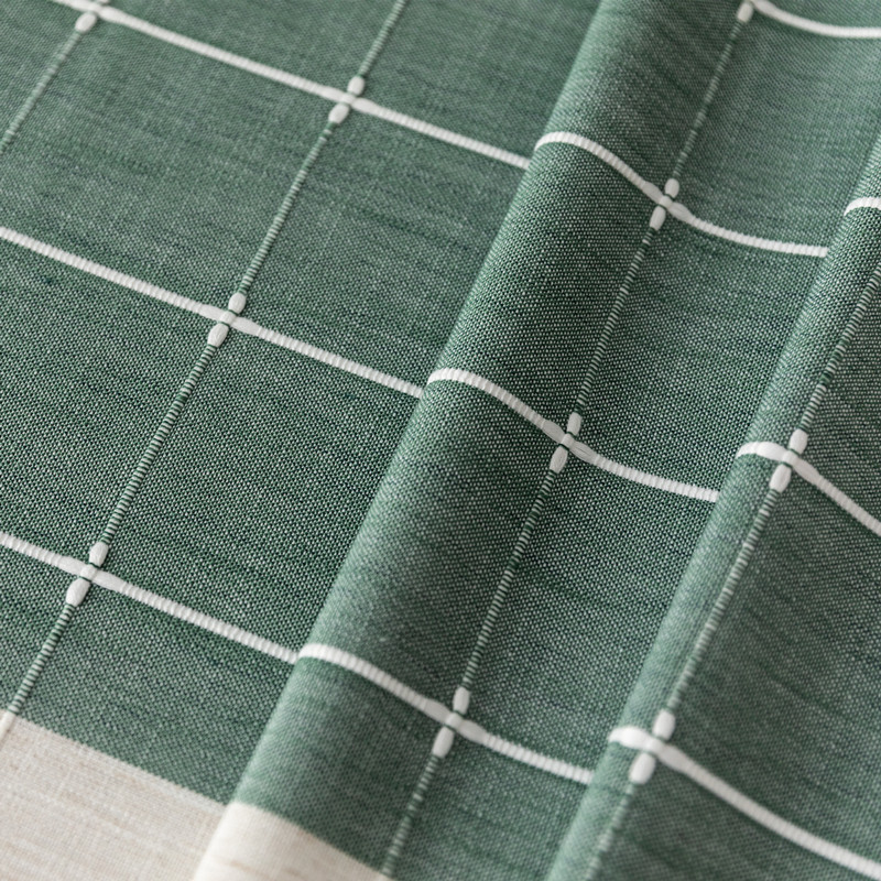 Toalha de mesa retangular INS nórdica listrada xadrez em algodão e linho com franjas e renda geométrica._voghion.com