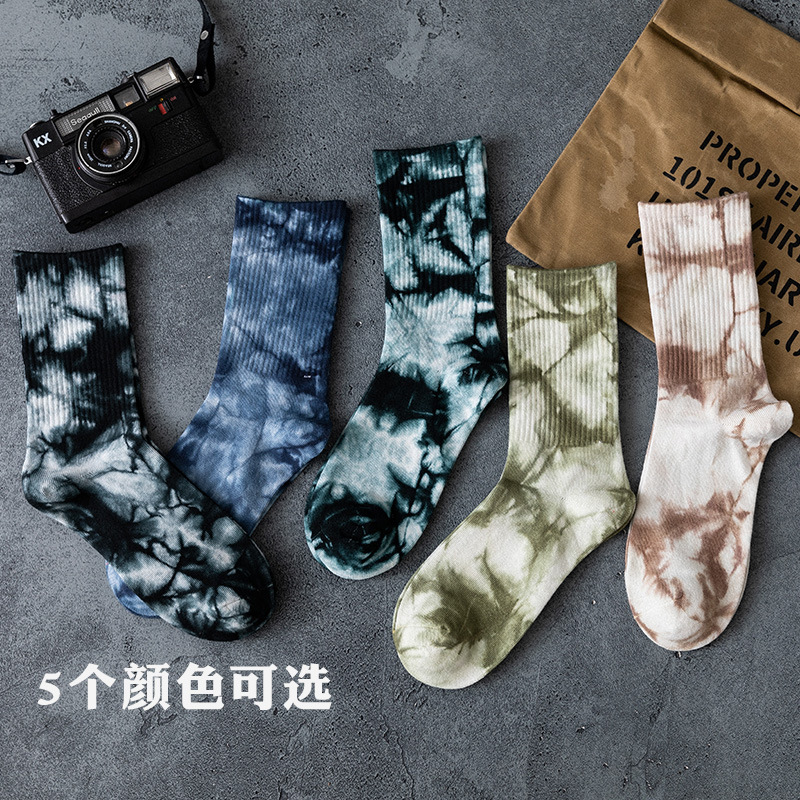 132 Tie-Dye Long Cotton Socks for Couples Street Ins Street Socks Hip-Hop Sports High-Top Trendy Socks Fashion