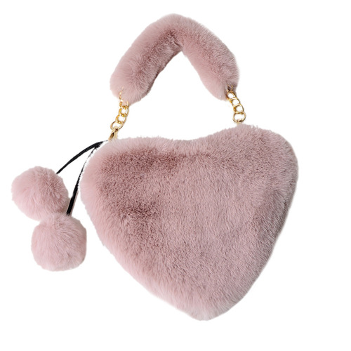  Internet celebrity fashion plush heart-shaped bag women's handbag diagonally held peach heart love hairpin coin purse