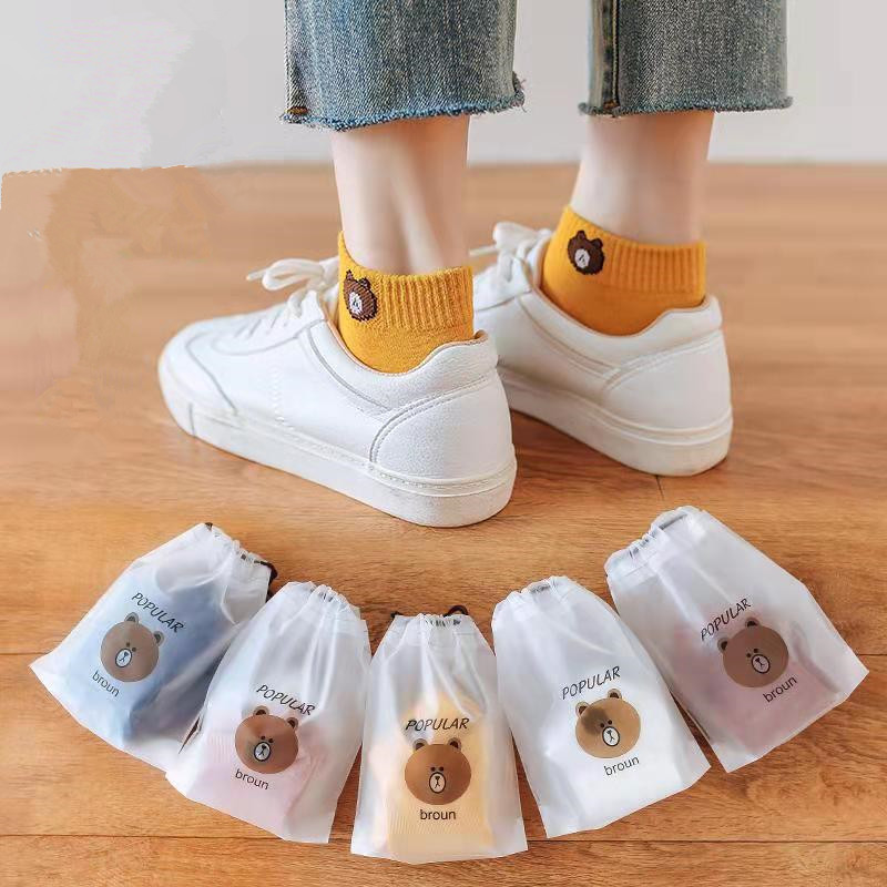 Lindo oso cabeza de estilo japonés barco Calcetines 10 colores bolsa de regalo calcetines de cuatro estaciones para mujer Calcetines de algodón de poliéster de tubo corto entrega de una pieza