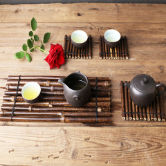 Purely handmade purple bamboo tea tray, small bamboo pole and bamboo raft, natural woven insulation mat, dry soaking table, tea coaster, tea mat factory supplied