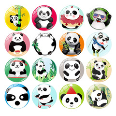 可愛的小熊貓冰箱貼紙時光寶石創意時尚磁性玻璃白板貼裝飾品25mm