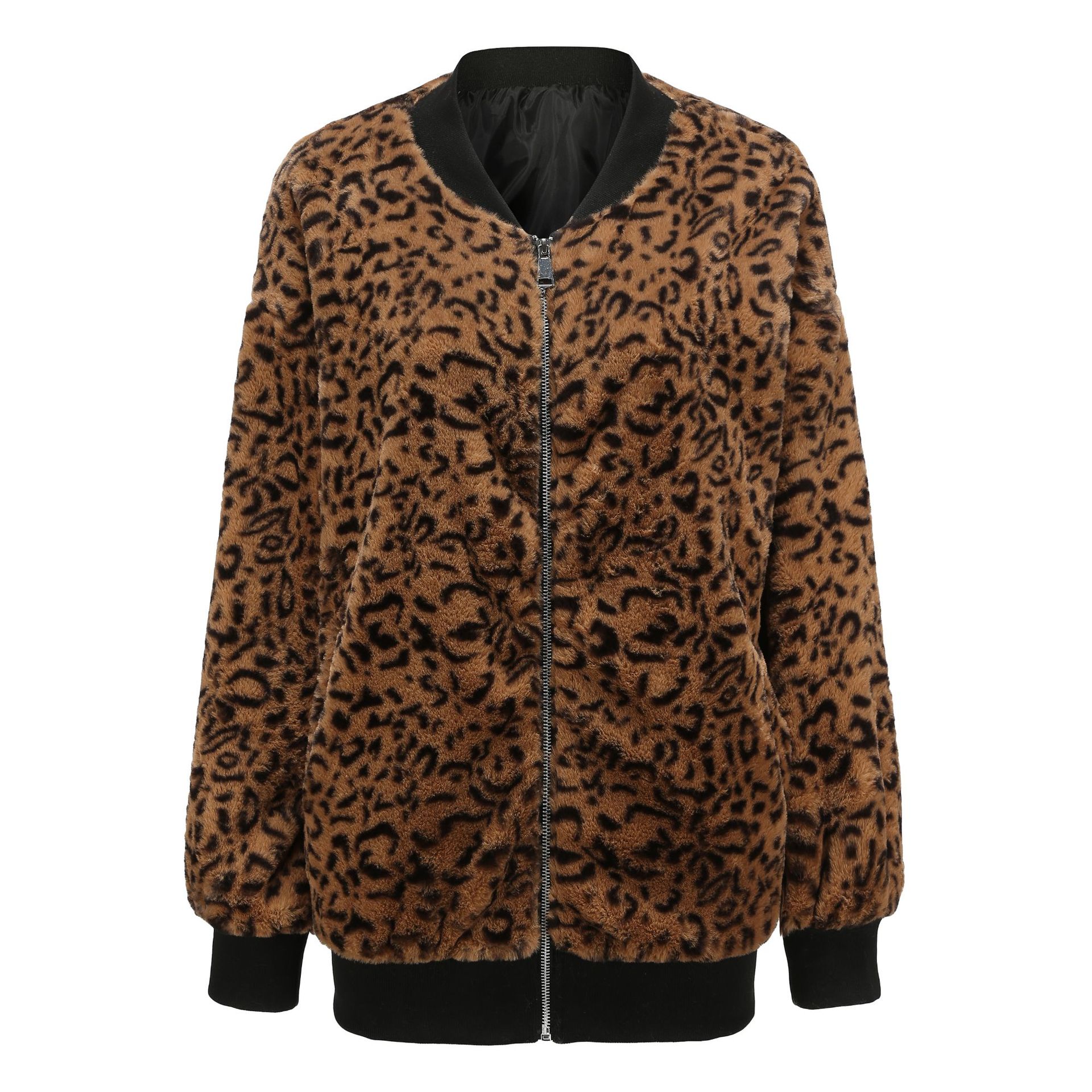 Abrigo de Piel Sintética con Estampado de Leopardo para Mujer de Piel Sintética con Cierre para Otoño e Invierno image 8