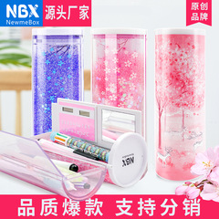 NBX Creative Sand Pen Case, Transparent Kids' Cartoon Pencil Bag, Sand-Filled Stationery Box for Primary School Students