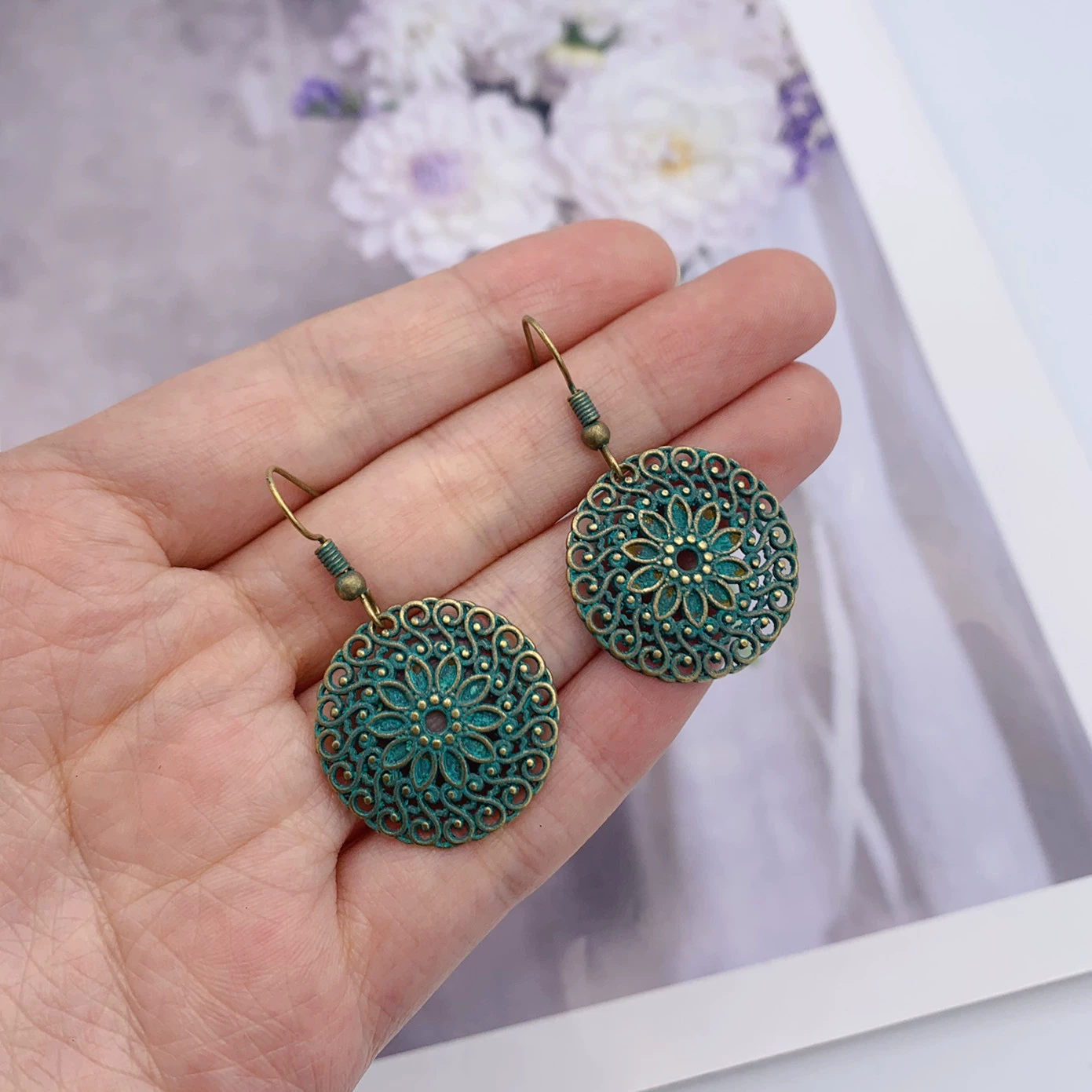 П pendant из бронзового металла с зеленью, серьги, Amazon, для импорта, оптовая