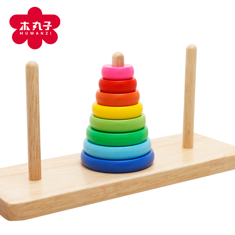 Juguetes de madera para niños: Torre de Hanói, anillos apilables arcoíris, bloques de emparejamiento, reconocimiento de colores