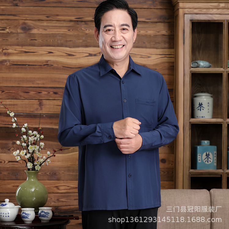 Dad Clothes Middle-aged Men's Long-sleeved Shirt Spring Summer Autumn Middle-aged and Elderly Clothes Old Man Loose Casual Shirt Ice Silk Sun Protection