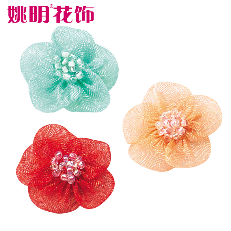 Yao Ming cinta hecha a mano arco 2,5 cm cinta de nieve hecha a mano cinco pétalos flor arco ropa cuerda del pelo Decoración