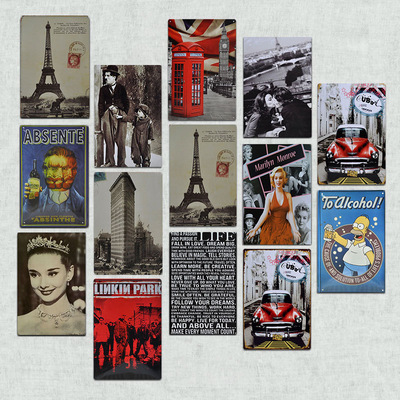 Retro Metal painting Plate Wall hanging Creative home bar Internet cafes dormitory Background wall decorate Wall paintings Arts and Crafts