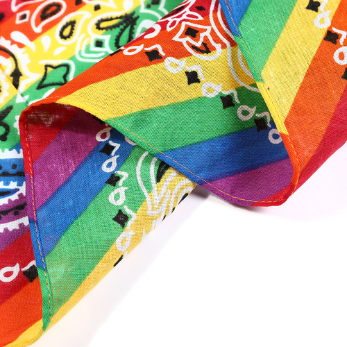 All-cotton 54cm European and American style sports outdoor square scarf retro rainbow cashew flower headscarf with printed logo cycling headscarf