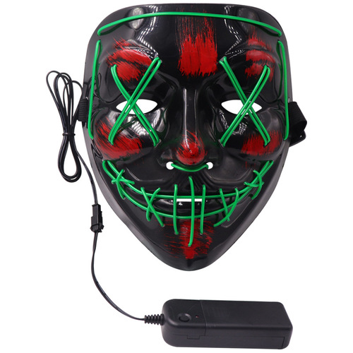 Halloween glowing mask with black V logo, blood-sucking, horror LED face mask, ghost face, EL fluorescent atmosphere props, cross-border