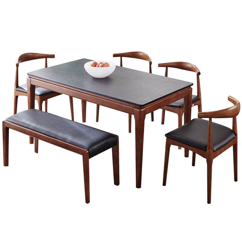 Mesa de comedor de madera maciza nórdica y combinación de sillas simple moderno pequeño apartamento mesa de comedor de mármol una Mesa seis sillas suministro directo de fábrica