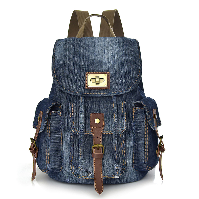 Manjianghong Denim Backpack Retro Y Unisex Backpack Large Capacity Travel Bag Student Schoolbag Y