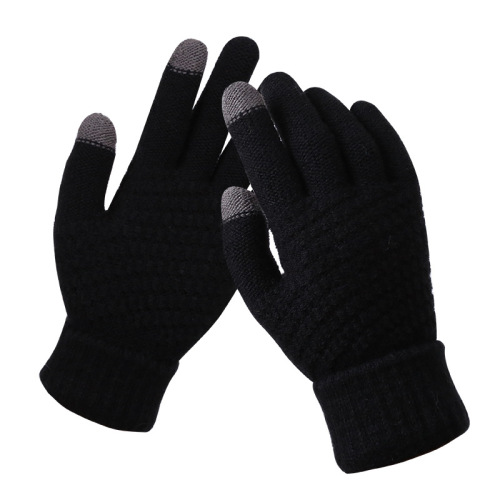 Touch screen gloves for women winter knitted plus velvet jacquard thickened non-slip warm fashion winter gloves manufacturer wholesale