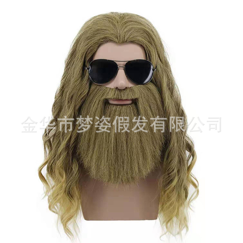 Cross-border animation reunited Thor COS wig beard wig cavemen complete set of high temperature silk wig