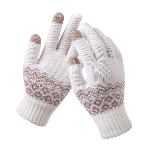 Foreign trade warm and cold-proof thickened adult jacquard gloves manufacturer women's winter knitted touch screen gloves cross-border wholesale