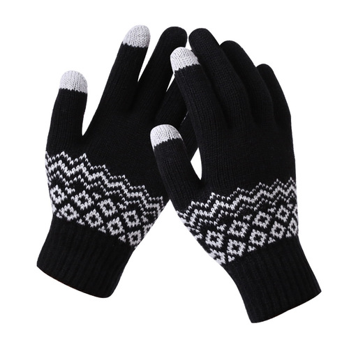 Foreign trade warm and cold-proof thickened adult jacquard gloves manufacturer women's winter knitted touch screen gloves cross-border wholesale