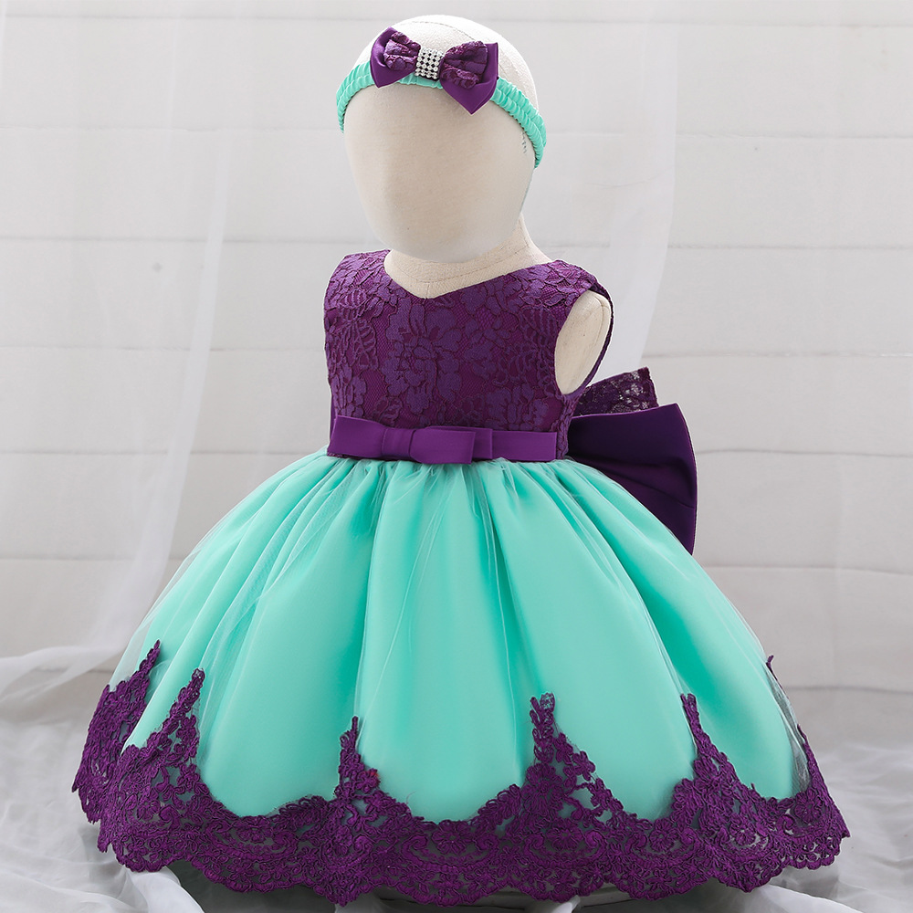 Amazon nueva princesa infantil vestido de los niños arco femenino costura lavado vestido 1-3Y vestido de encaje