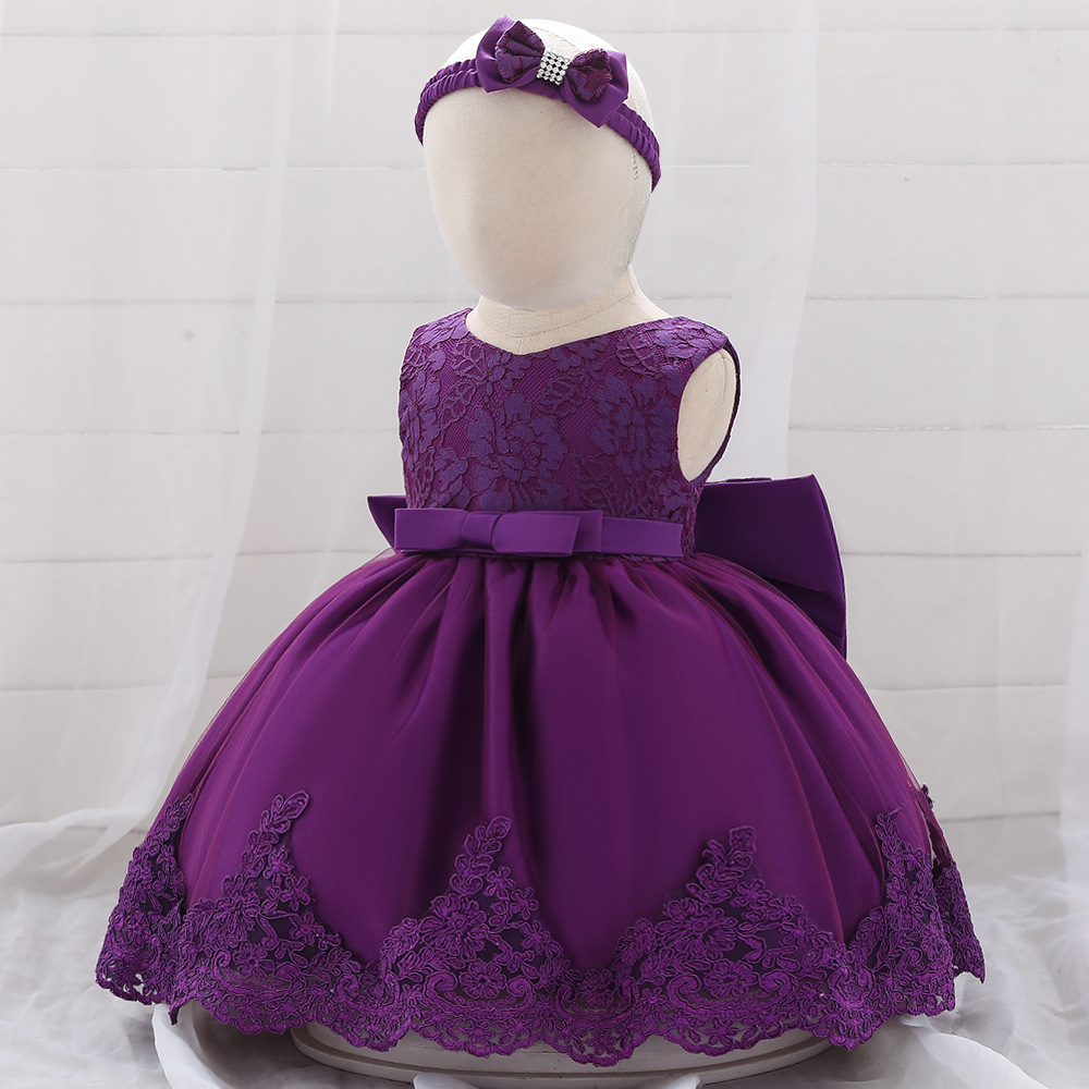 Amazon nueva princesa infantil vestido de los niños arco femenino costura lavado vestido 1-3Y vestido de encaje