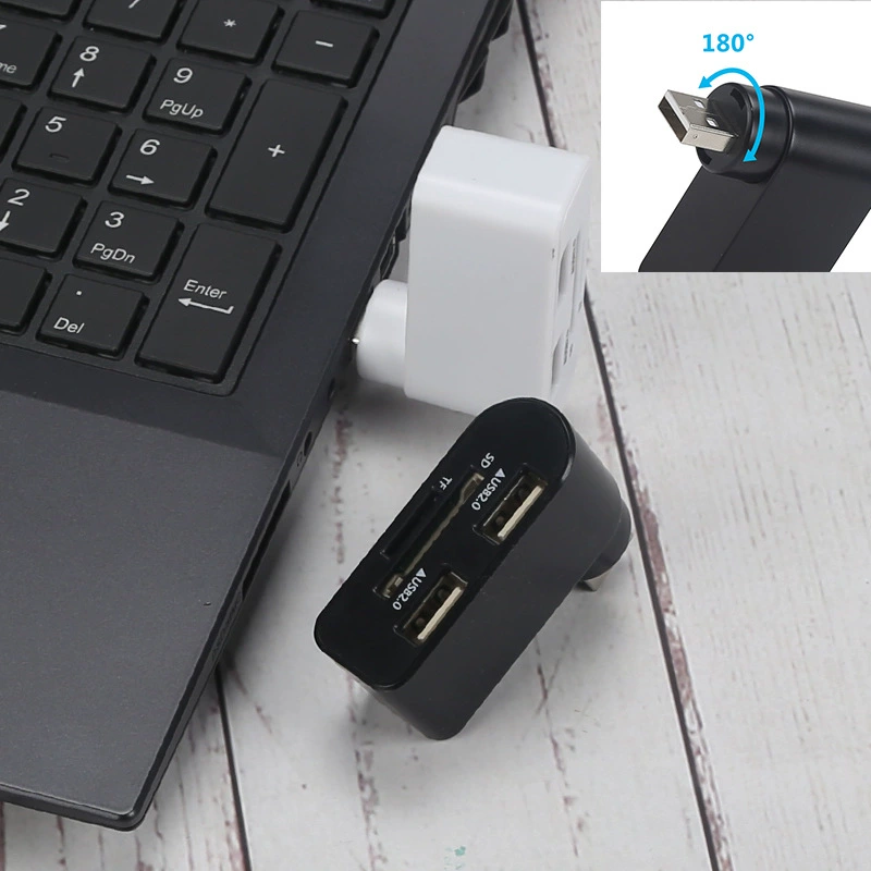 USB2.0 вращающийся комбинированный хаб многофункциональная карта считыватель полудуговый 2 порта расширение USB хаб