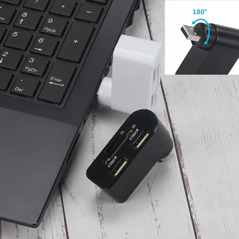 USB2.0 вращающийся комбинированный хаб многофункциональная карта считыватель полудуговый 2 порта расширение USB хаб