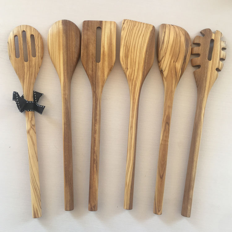Solid Italian Olive Wood Spatula And Soup Spoon Kitchenware Set_voghion.com