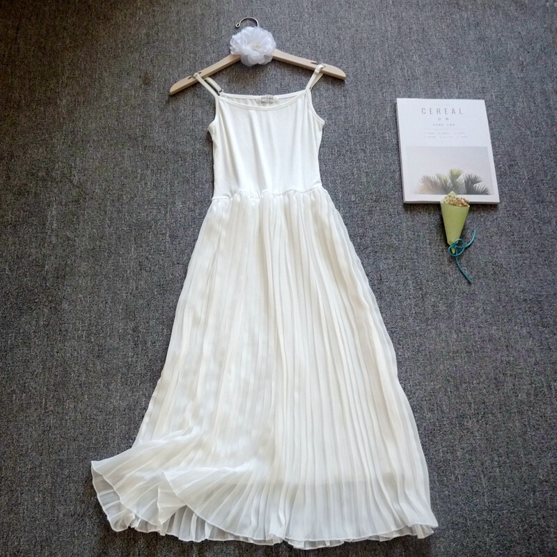 Pleated Chiffon Long Camisole Bottoming Skirt Modal Splicing Dress with Petticoat Spring and Summer Fairy Skirt Pleated Chiffon Long Camisole Bottoming Skirt Modal Splicing Dress with Petticoat Spring and Summer Fairy Skirt