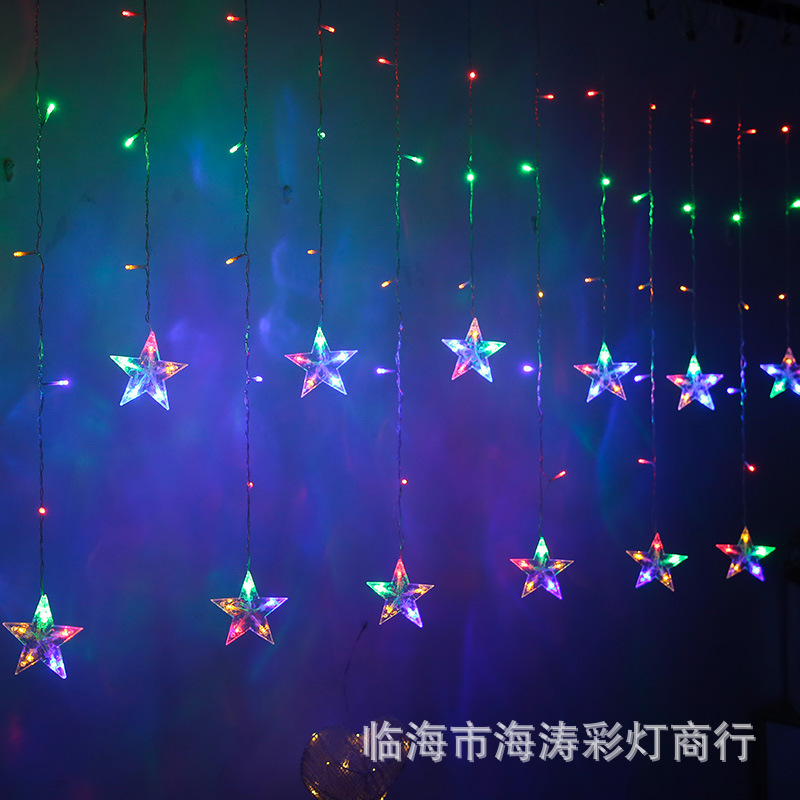 Luz de estrella LED pentagrama decorativo estrella luz interior al aire libre impermeable cortina decoración estrella Cadena de luz Barra de hielo al por mayor