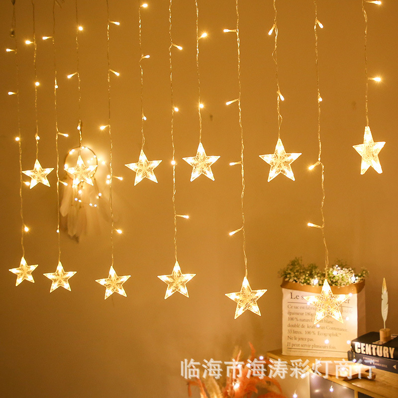 Luz de estrella LED pentagrama decorativo estrella luz interior al aire libre impermeable cortina decoración estrella Cadena de luz Barra de hielo al por mayor