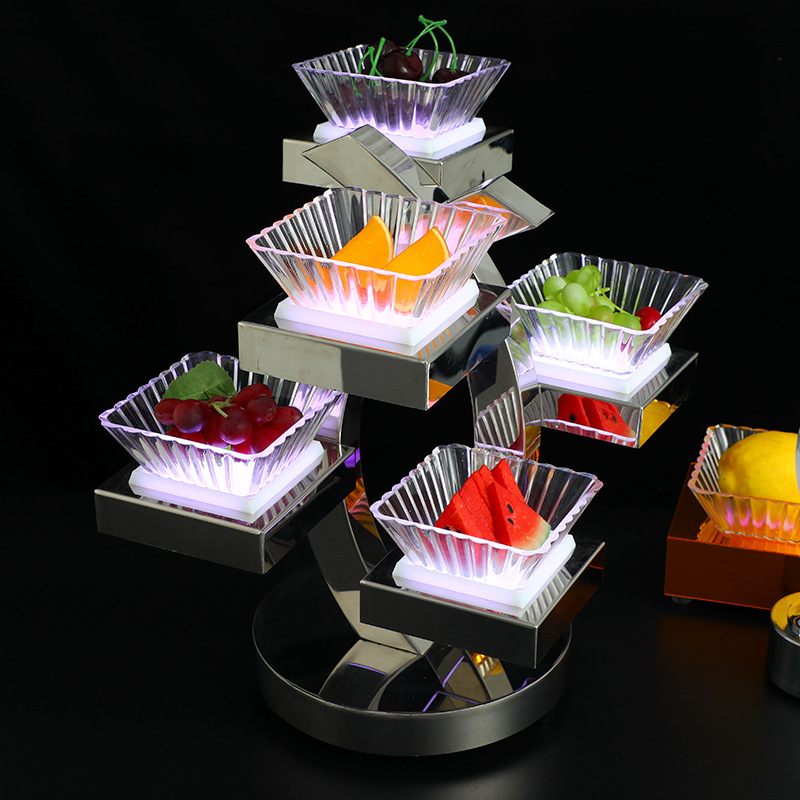 Zuochang bar KTV plato de fruta luminosa merienda plato creativo merienda plato de fruta de acero inoxidable LED recargable