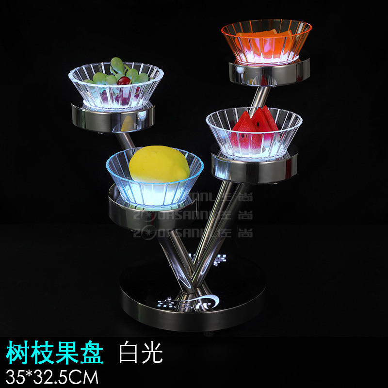 Zuochang bar KTV plato de fruta luminosa merienda plato creativo merienda plato de fruta de acero inoxidable LED recargable