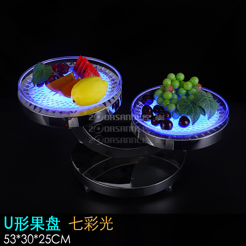 Zuochang bar KTV plato de fruta luminosa merienda plato creativo merienda plato de fruta de acero inoxidable LED recargable