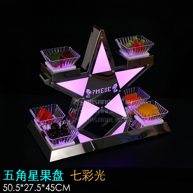 Zuochang bar KTV plato de fruta luminosa merienda plato creativo merienda plato de fruta de acero inoxidable LED recargable