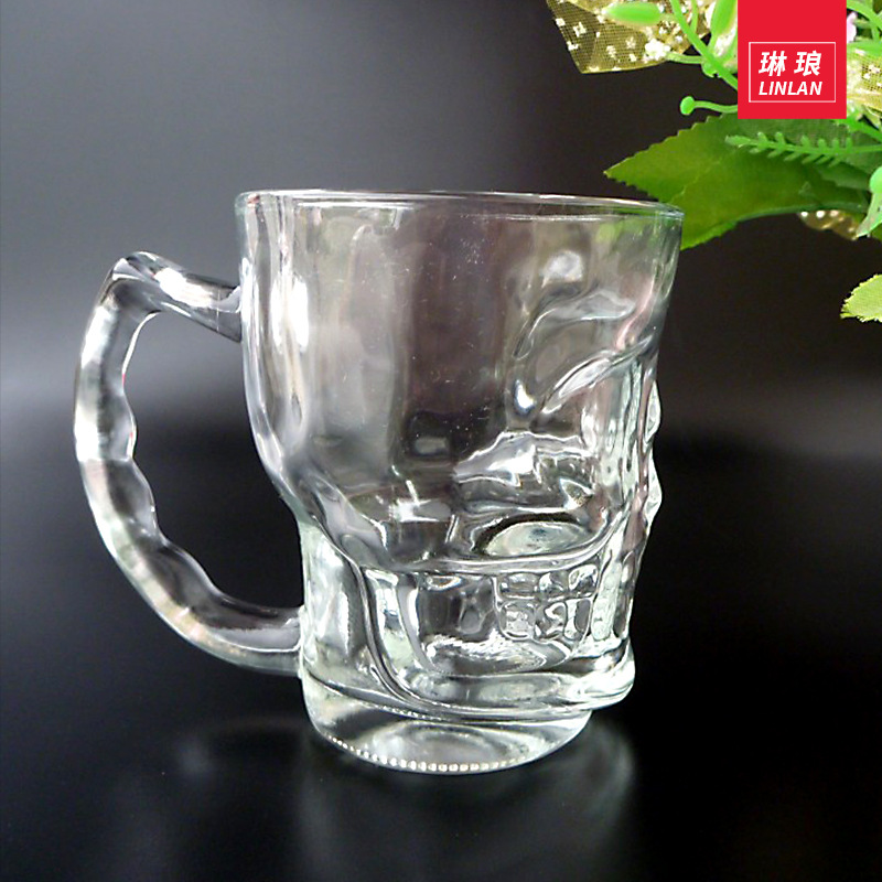批发400ml创意骷髅头玻璃杯酒吧350毫升啤酒杯万圣节骷髅头啤酒杯