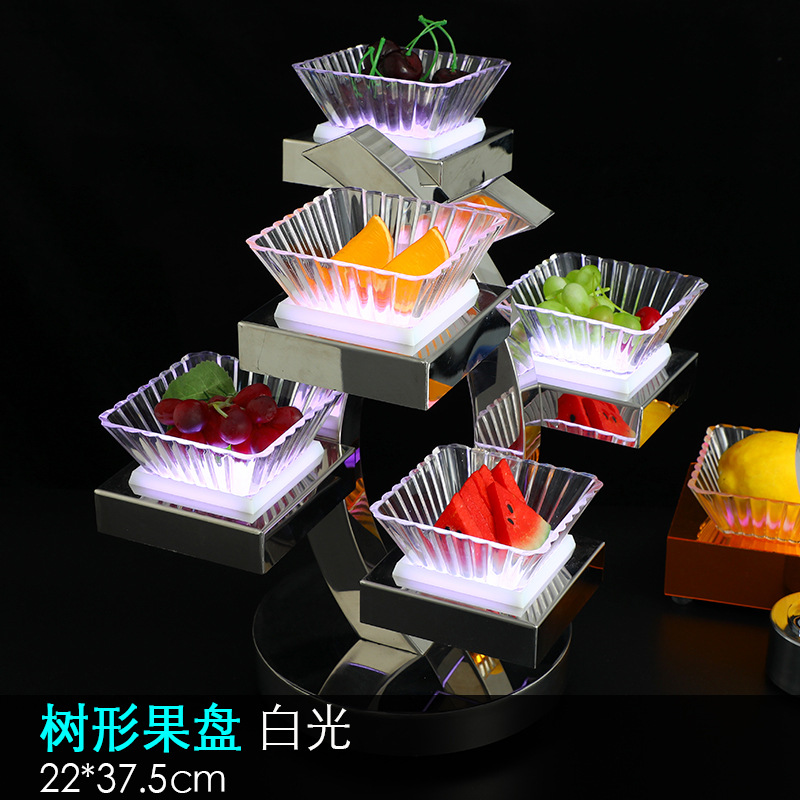 Zuochang bar KTV plato de fruta luminosa merienda plato creativo merienda plato de fruta de acero inoxidable LED recargable