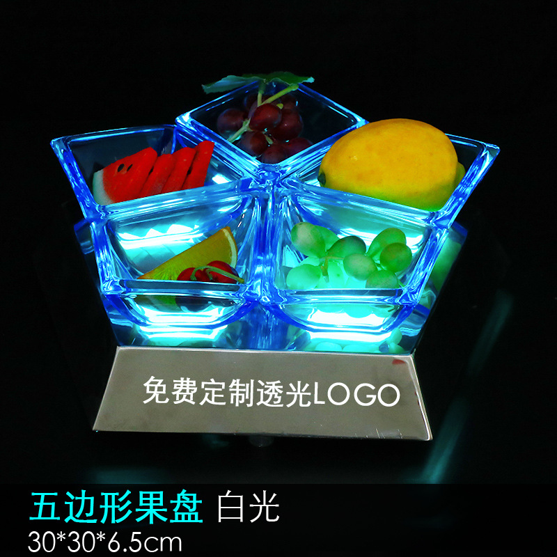 Zuochang bar KTV plato de fruta luminosa merienda plato creativo merienda plato de fruta de acero inoxidable LED recargable