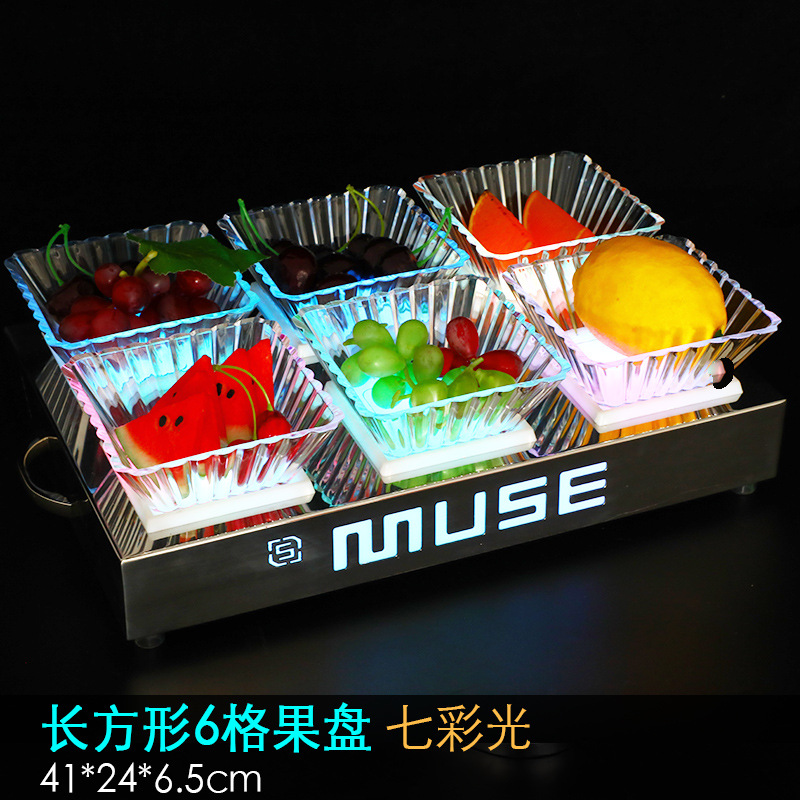 Zuochang bar KTV plato de fruta luminosa merienda plato creativo merienda plato de fruta de acero inoxidable LED recargable