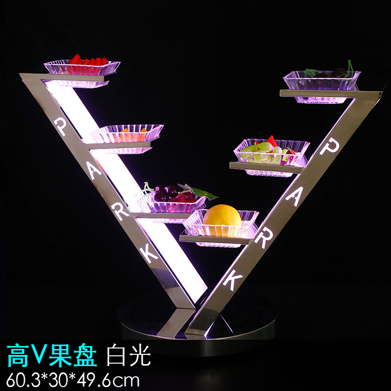Zuochang bar KTV plato de fruta luminosa merienda plato creativo merienda plato de fruta de acero inoxidable LED recargable